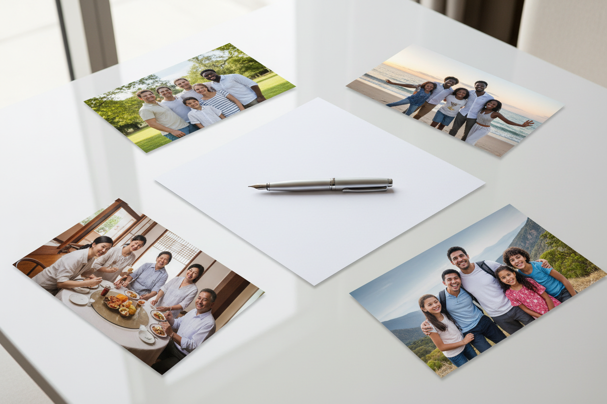 put the pictures around the white paper and pen leave paper in the middle